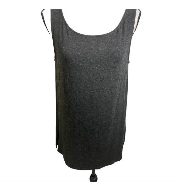 Eileen fisher round neckline side slit high low tank top grey black size small - Picture 2 of 12